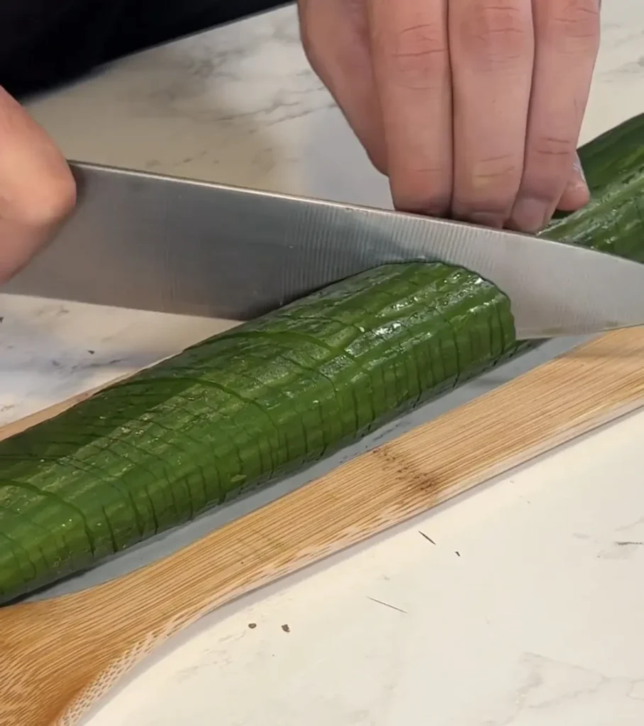 Asian style cucumber salad: preparation and cutting the cucumber