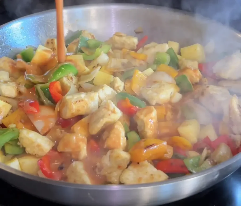 Sweet and Sour Tofu: Assembling dish