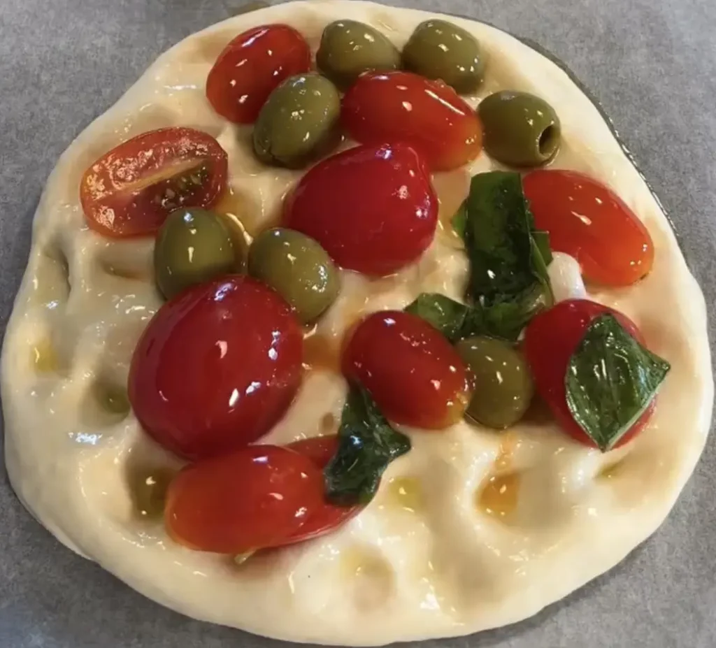 Focaccine with Cherry Tomatoes: Assembling Dough and Topping