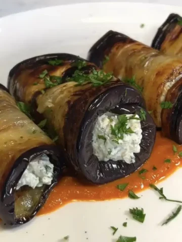 Eggplant Rolls with Creamy Filling and Tomato Sauce