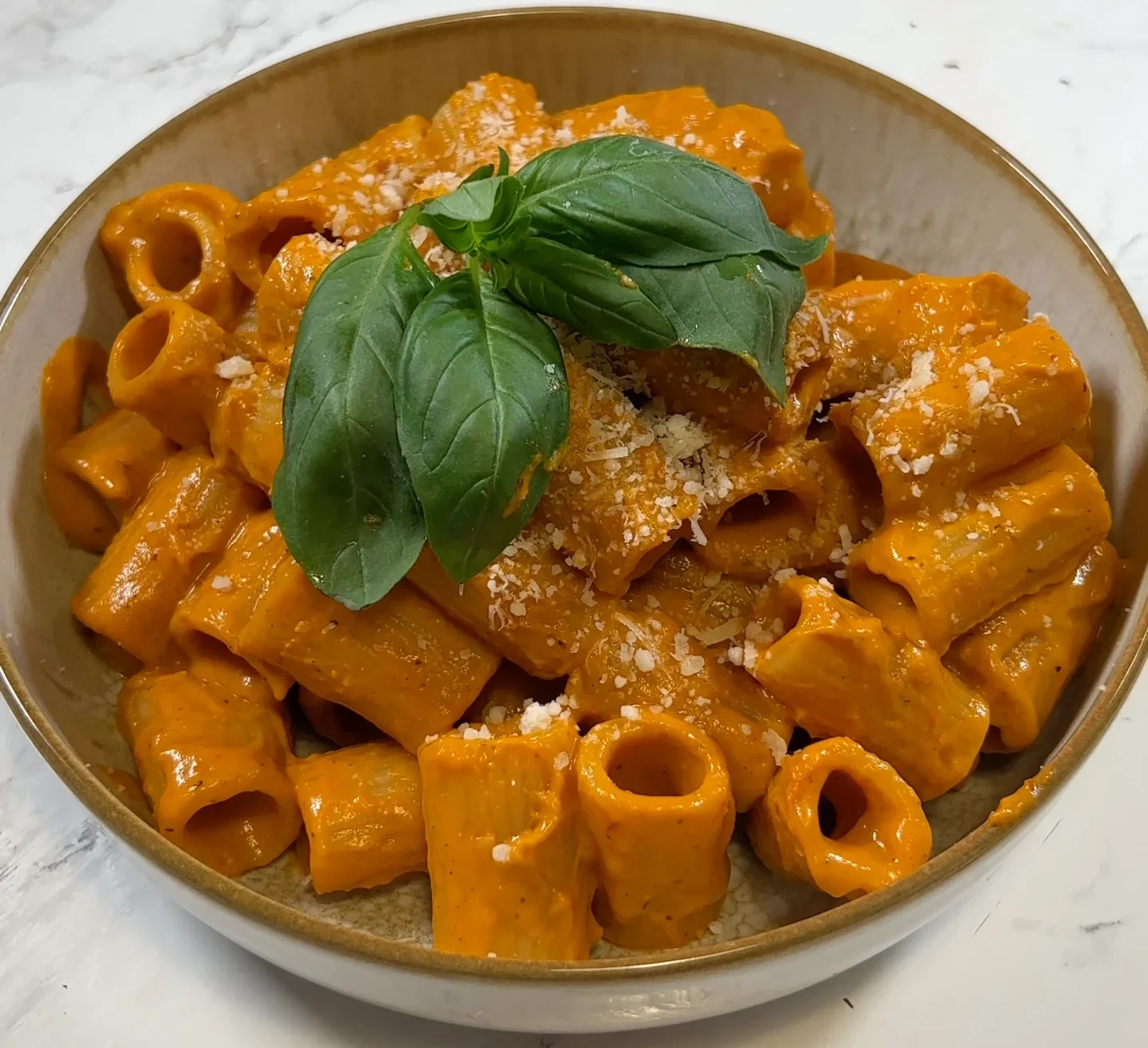 Pasta with Roasted Pepper & Tomato Sauce Finished Dish