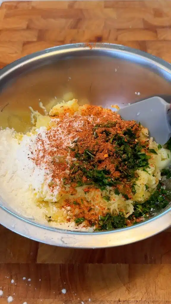 Mashed potatoes mixed with cornstarch and herbs