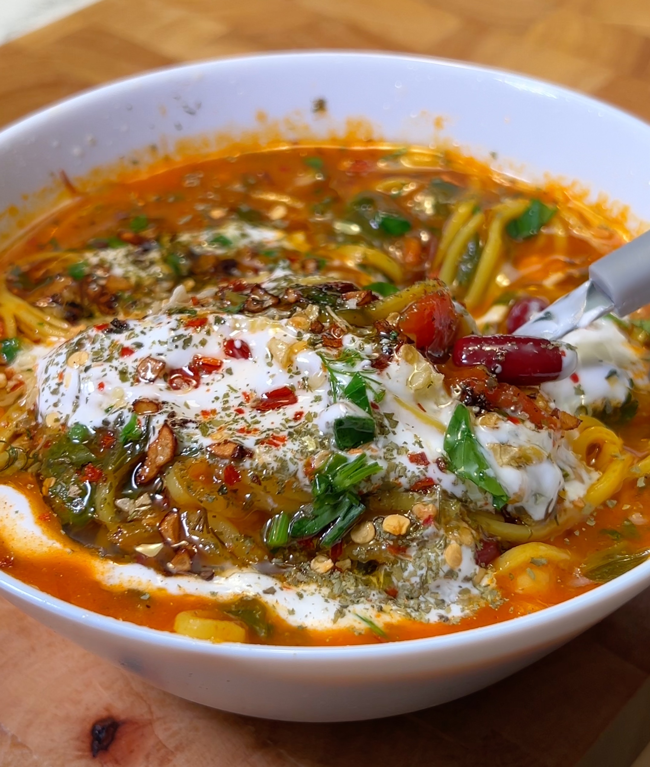 Aush – Afghan Noodle Soup With Hot Garlic Oil