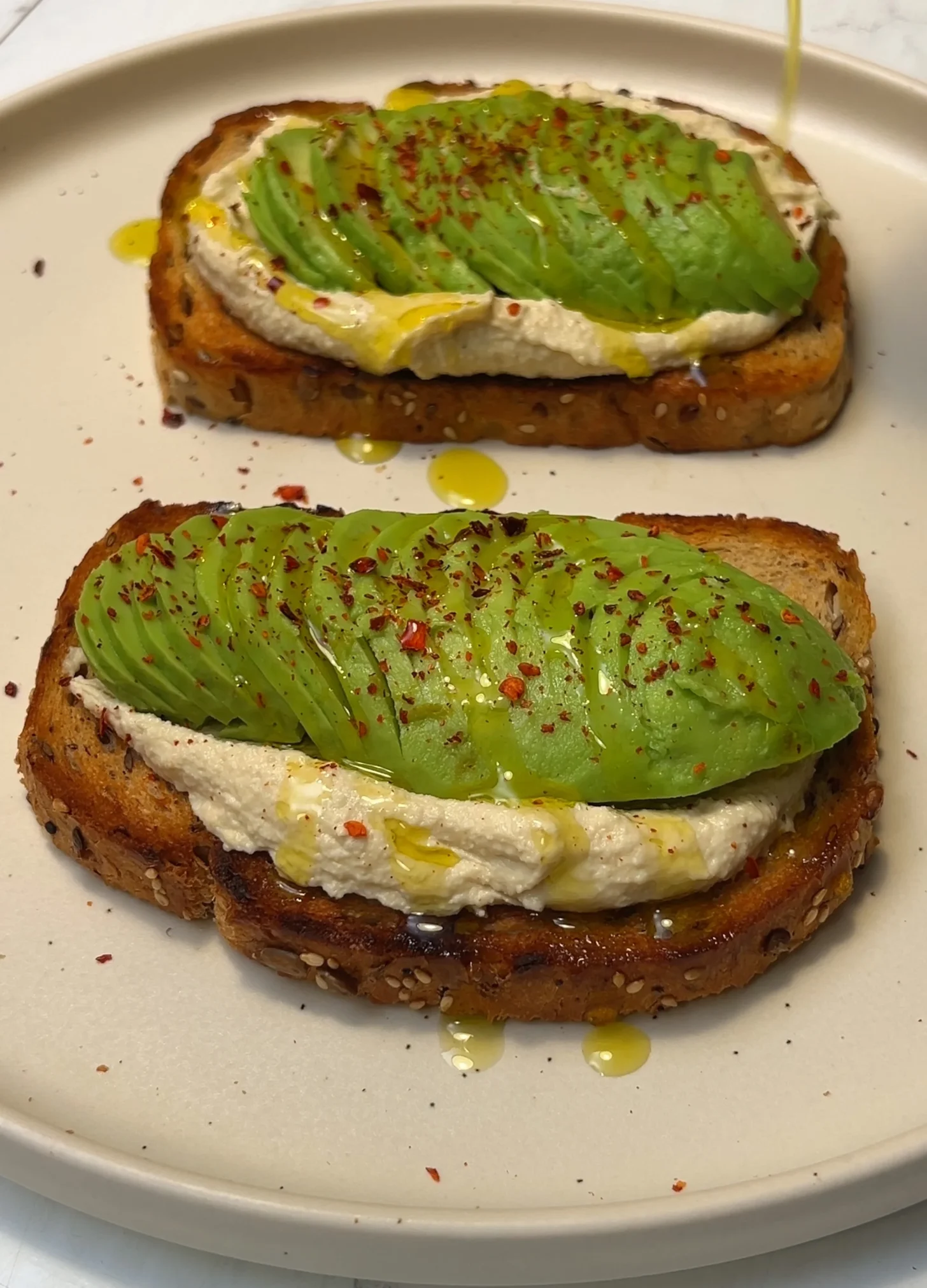 what I eat in a day: Breakfast avocado hummus toast picture