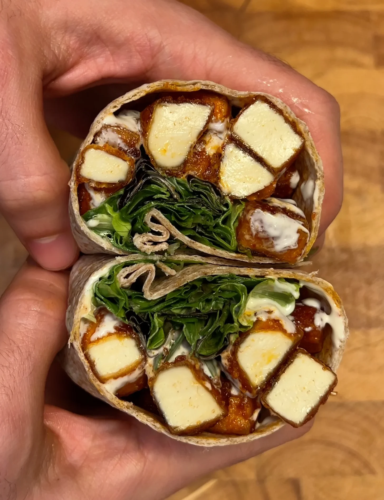 what i eat in a day Crispy Tofu Wrap with BBQ or Buffalo Sauce picture