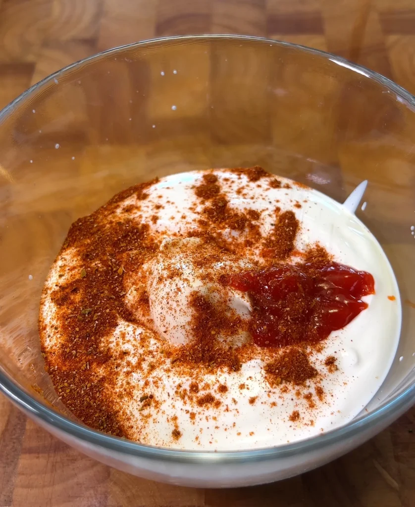 Ingredients for creamy corn salad dressing in a glass bowl