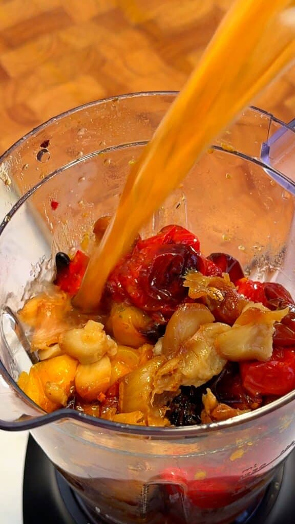 Blend everything with vegetable broth until smooth and silky.
