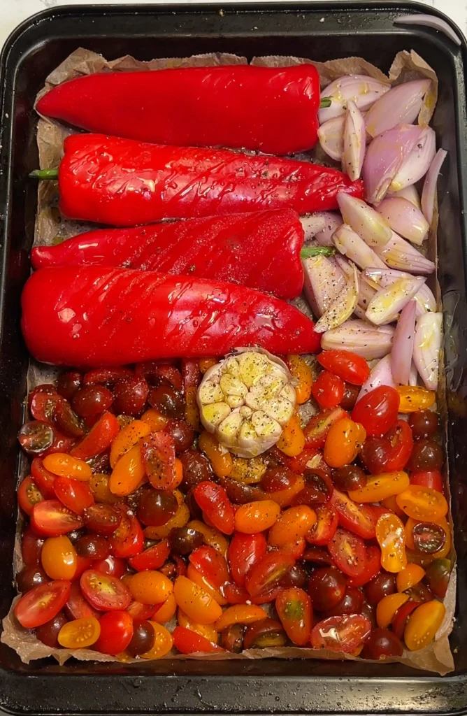 Creamy Roasted Red Pepper Pasta vegetables