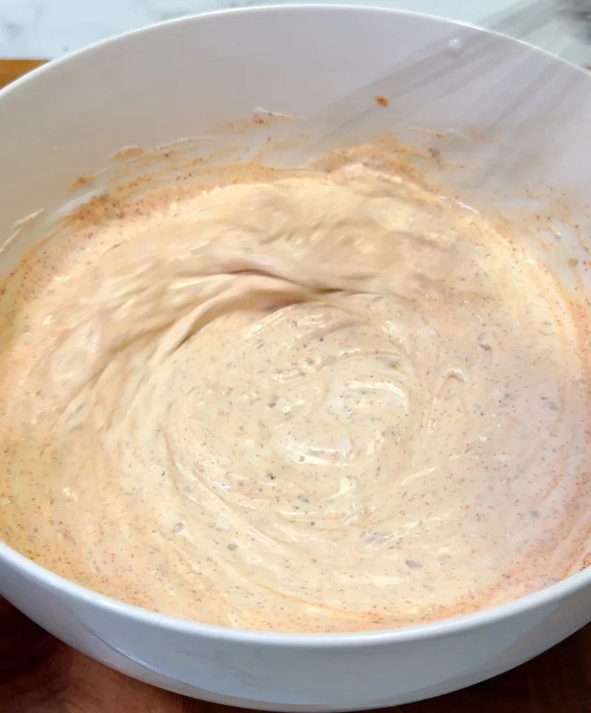 Whisked dressing for air fried potato curls