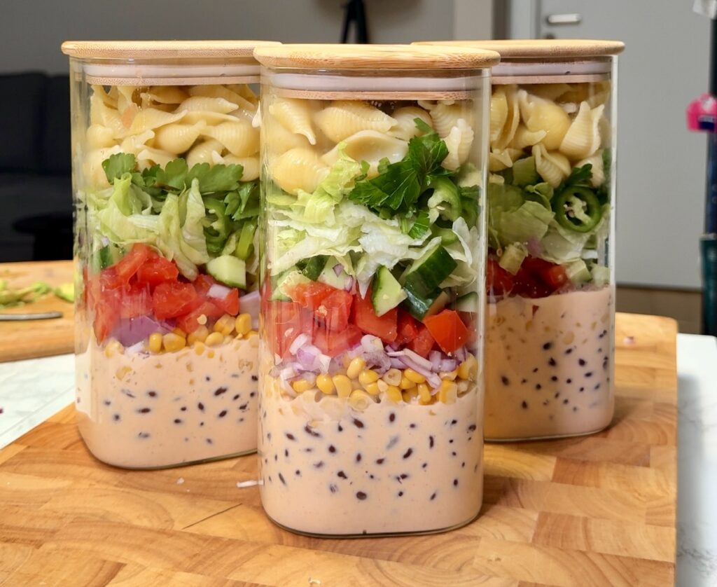 taco pasta salad in a jar