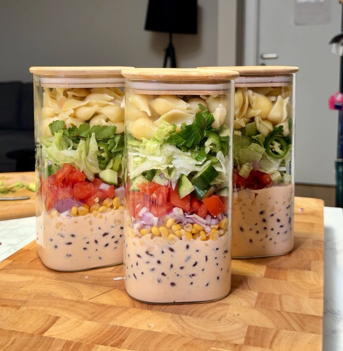 taco pasta salad in a jar