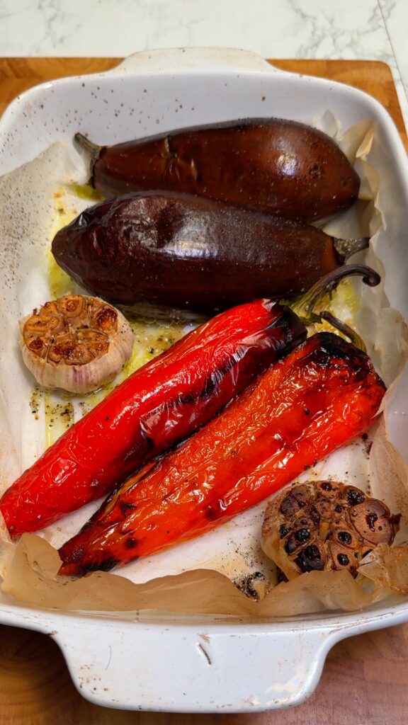 roasted red bell pepper, eggplants and garlic