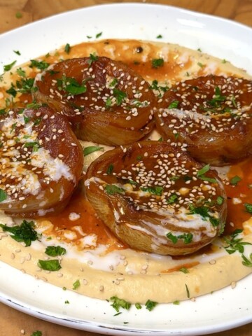 Marinated Roasted Onions with Hummus