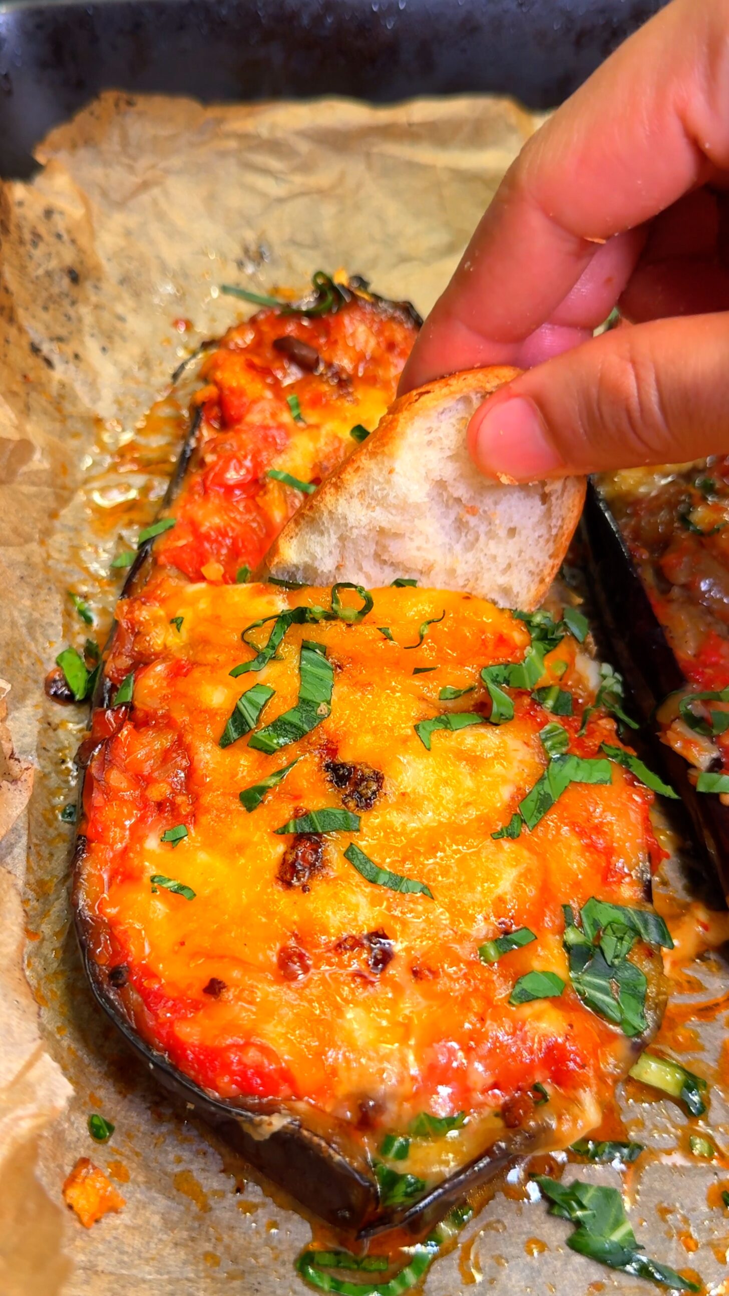 Vegan stuffed eggplant parmesan
