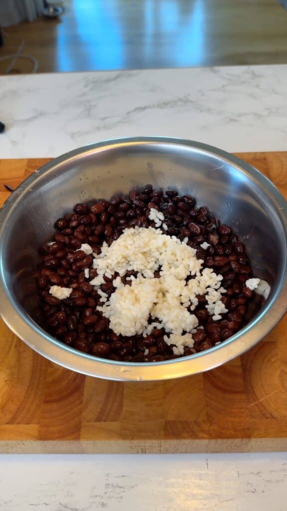 Mash and Mix – Pat beans dry. Mash with rice, then mix in onion, soy sauce, tomato paste, spices, and breadcrumbs.