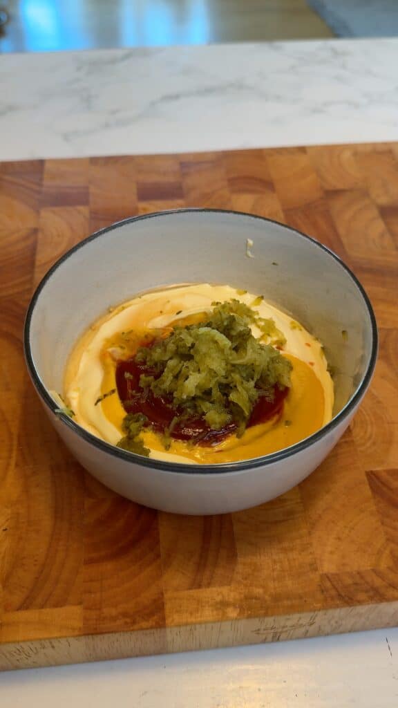 Make the Sauce – Stir together mayonnaise, ketchup, relish, vinegar, and sugar.