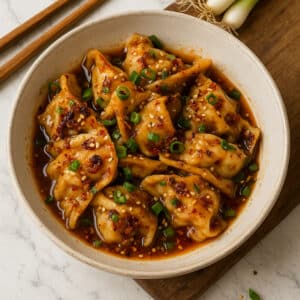 Crispy Dumplings with Spicy Garlic Chili Oil