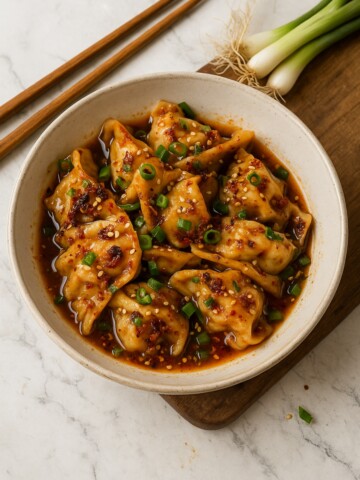 Crispy Dumplings with Spicy Garlic Chili Oil