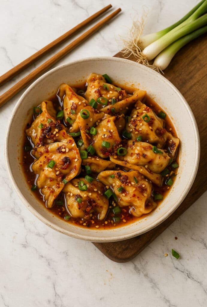 Crispy Dumplings with Spicy Garlic Chili Oil
