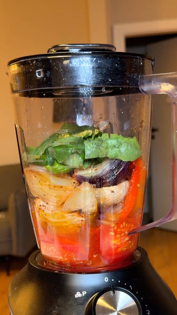 Blend the Sauce

Transfer to a blender with fresh basil and blend until smooth. Spread the sauce evenly across the bottom of a baking dish.