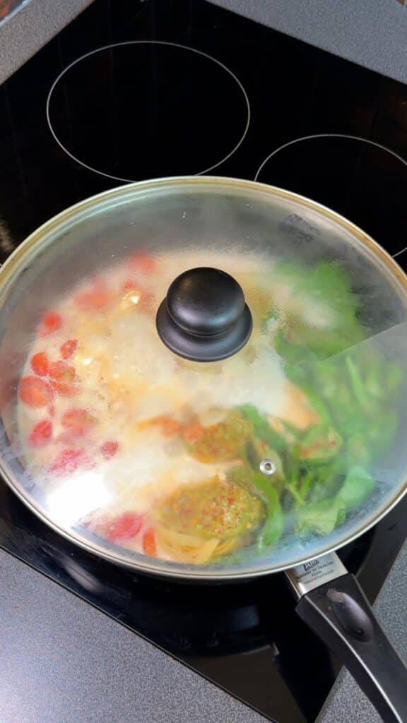 Cook Covered:
 Cover with a lid and cook, stirring occasionally to ensure even cooking and to prevent sticking. Add more stock if needed.