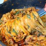 Creamy One Pan Mushroom Pasta with Spinach & Sun Dried Tomatoes