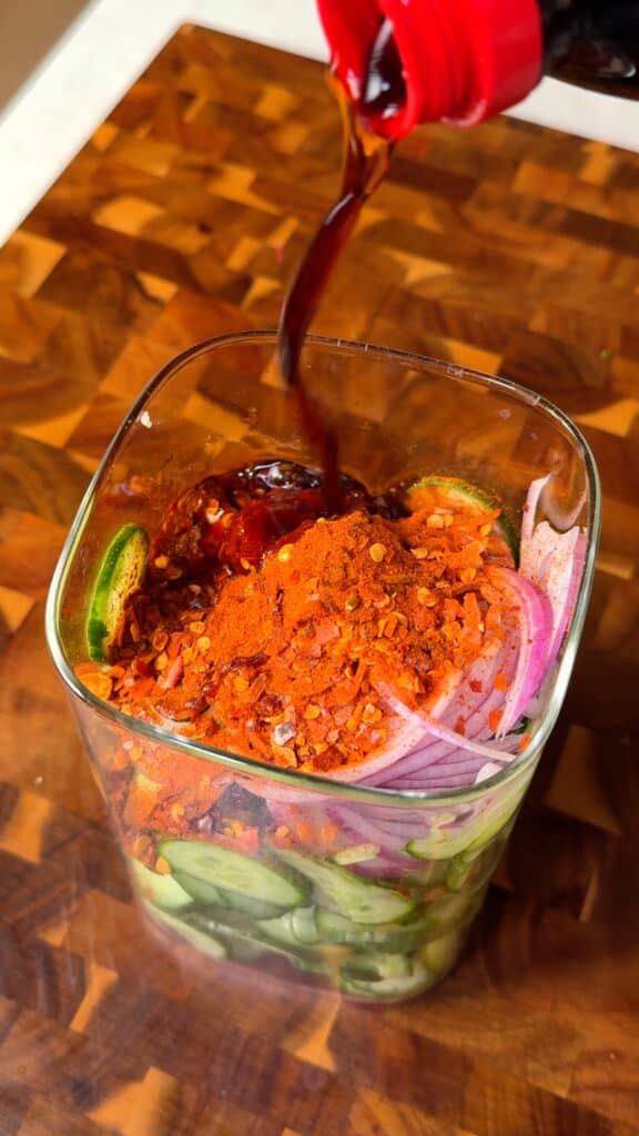 Add all the sauce ingredients straight into the same container.