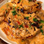 Cabbage Steaks in Creamy Mushroom and Onion Sauce