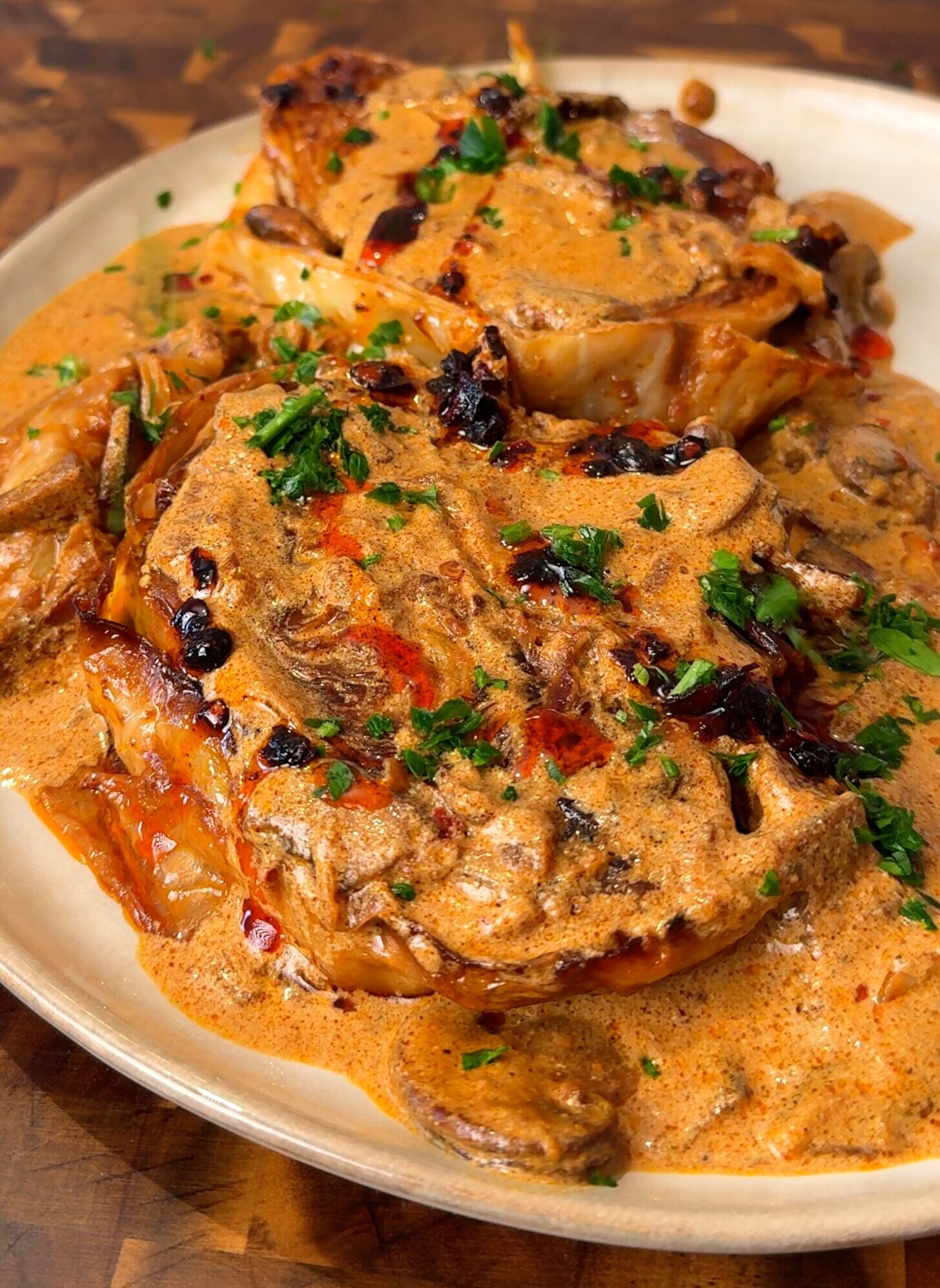 Cabbage Steaks In Creamy Mushroom Sauce | Dr. Vegan Recipe