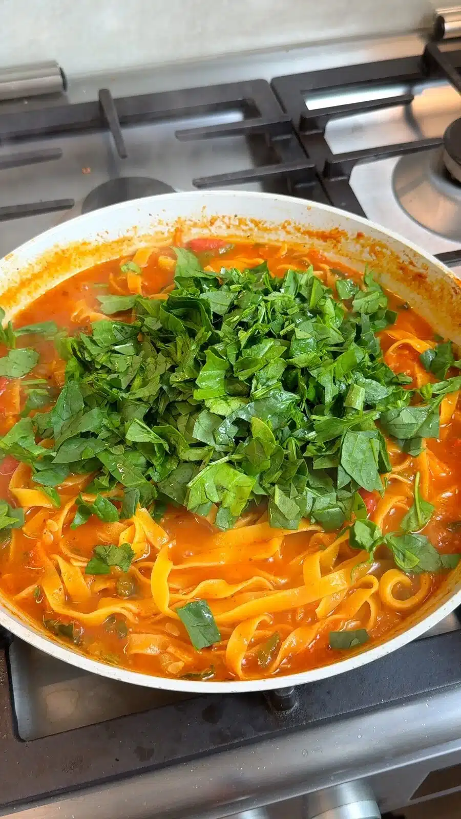 Spinach folded through the creamy zucchini pasta