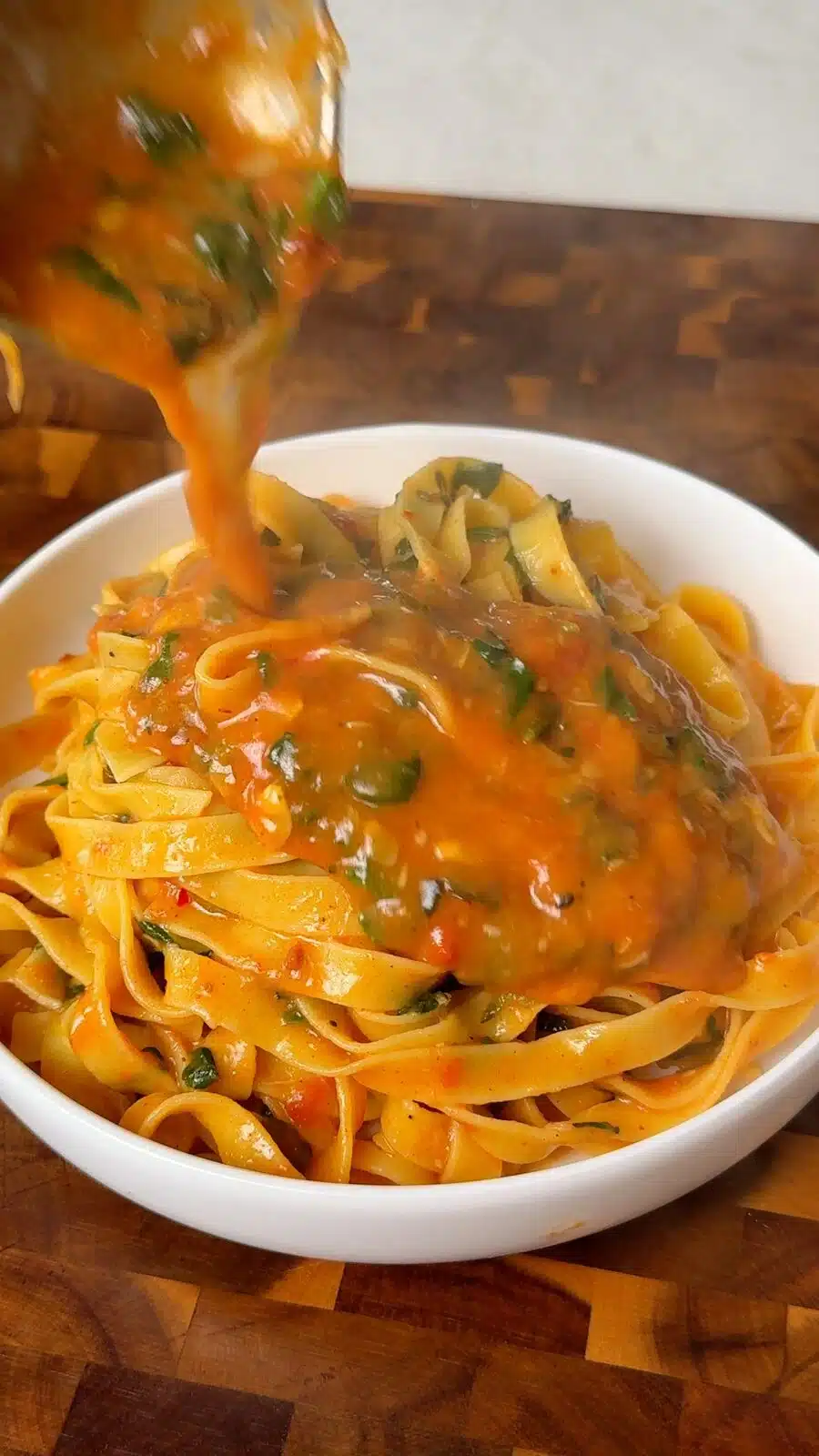 Creamy zucchini pasta twirled and ready to serve