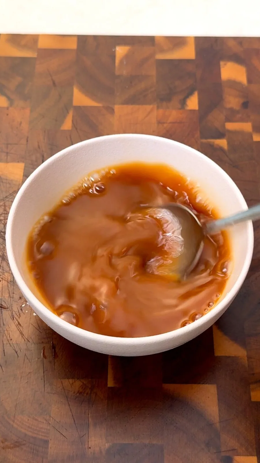 Sweet soy unagi glaze mixed in a bowl