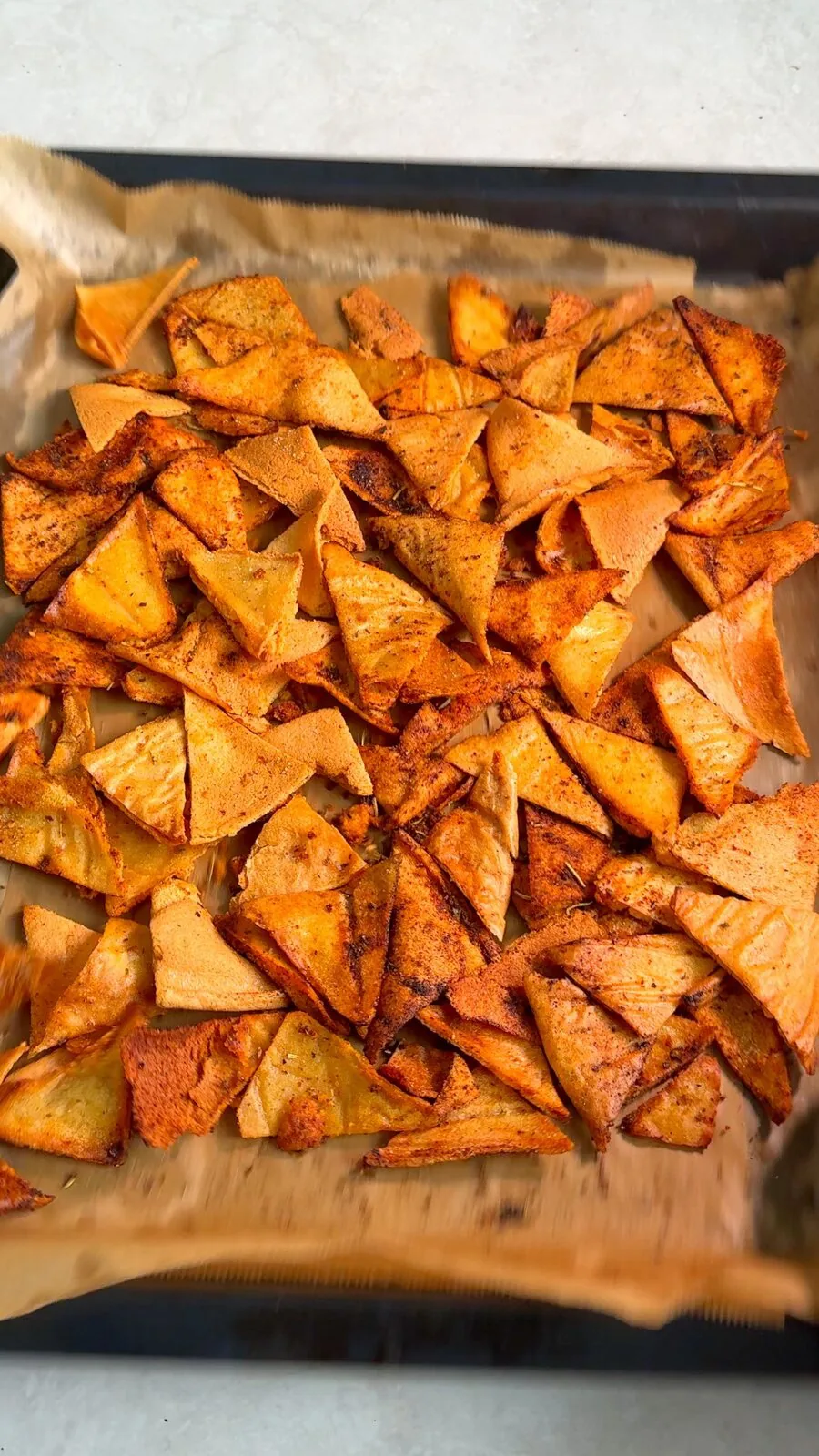 Golden crispy lentil chips after the second bake