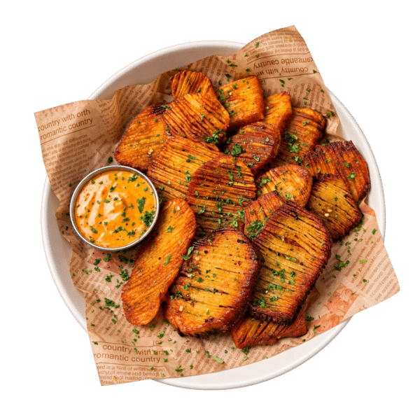 Crispy accordion potatoes with dipping sauce