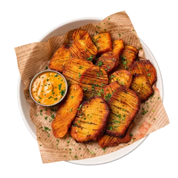 Crispy accordion potatoes with dipping sauce