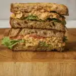 Chickpea tuna sandwich with lettuce and tomato on toasted bread